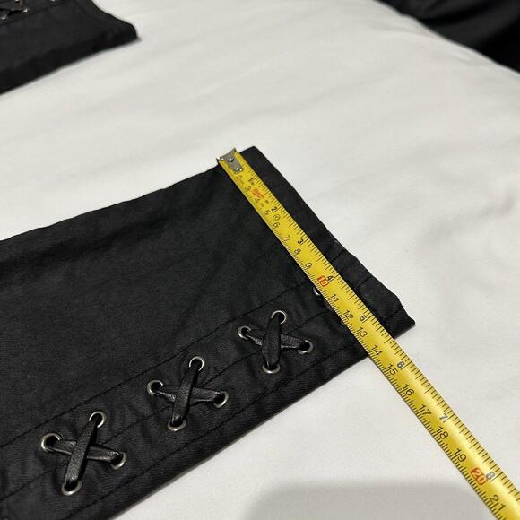 Cache Women’s Coated Wax Denim Sz 2 Black Skinny Pants Leather Threaded Rivets - Picture 7 of 12